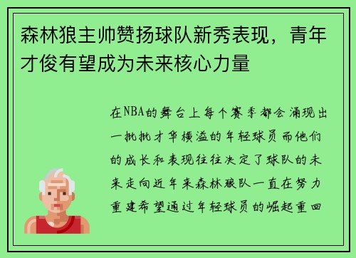 森林狼主帅赞扬球队新秀表现，青年才俊有望成为未来核心力量